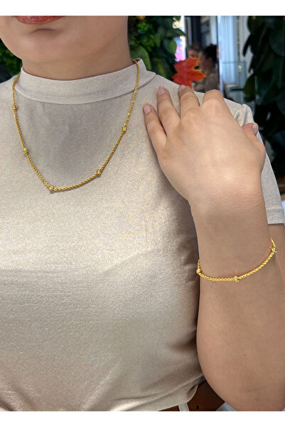 CİHAN GOLD 10 Gr (Gram) Dorika Top Desenli Kolye & Bileklik Set Kolye 14 Ayar...