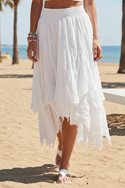 Chiccy Λευκή φούστα με επένδυση, πλενόμενη, με κρόσσια, ελαστική μέση, casual...