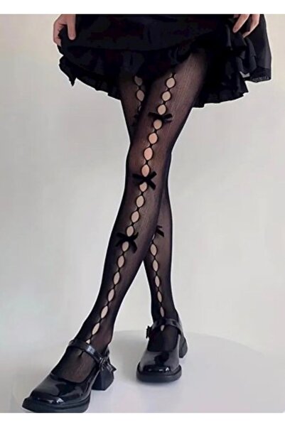 La Saade Y2K Kawai Black Long Socks with Black Bow