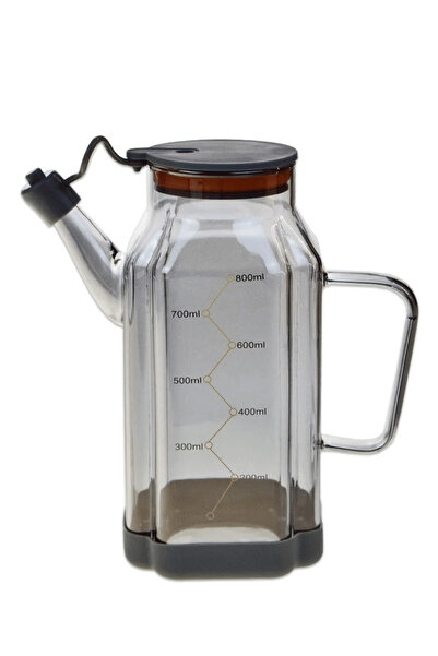 Jenisa Smoked Glass 800 ml Oil Pot Jug with Non-Spill & Non-Slip Silicone Base