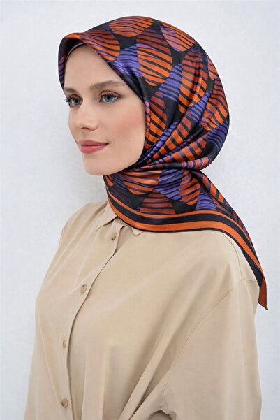 Armine Sura Pure Silk Scarf 9533 - 33 Orange Lilac Line Pattern