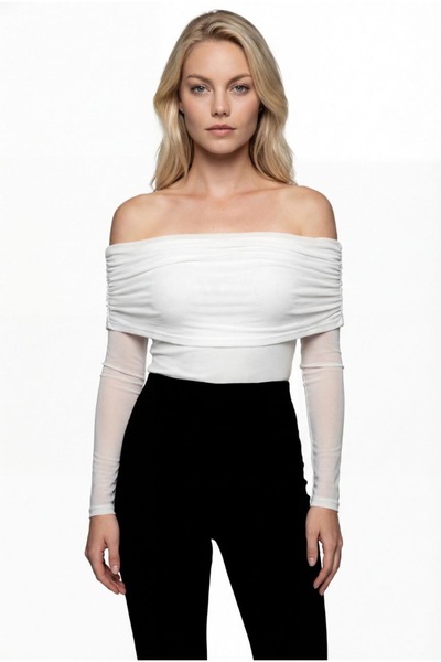 Noi Belis Carmen Yaka Modal Cashmere Ultra Light Knitted Blouse Ss26Bz0002