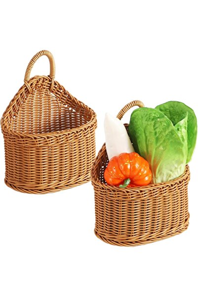 Arabest Kitchen Wall Basket with Faux Rattan Woven Pattern, Decorative Wall B...
