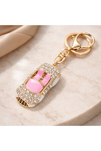 esdekor Luxury Shimmering Stone Car Keychain Pink Rose Gold Color 12 cm 1 Pie...