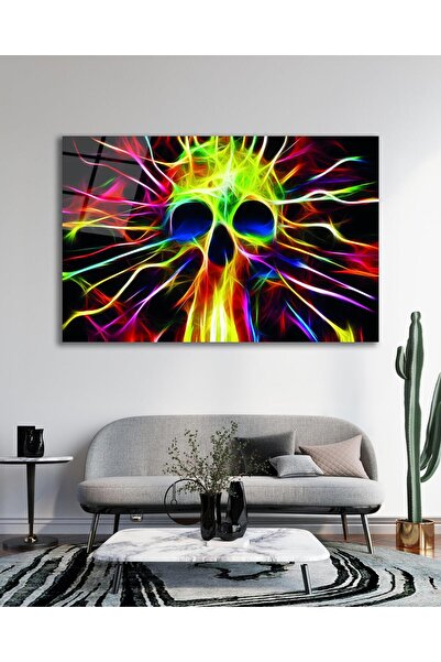 idealizbiz Pictură abstractă colorată cu craniu pe sticlă, modernă, pentru ac...