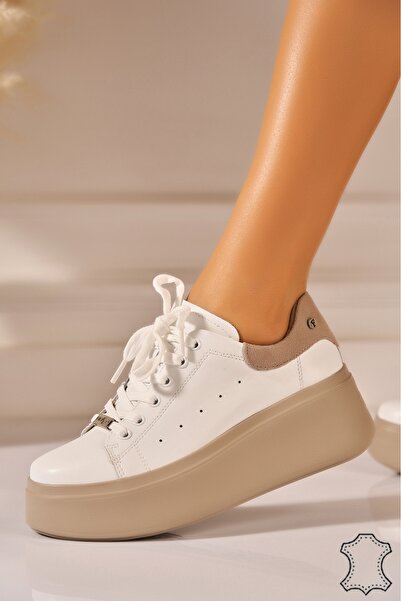 Joana Nadiya White Leather Sneakers Size 37, 6CM Sole