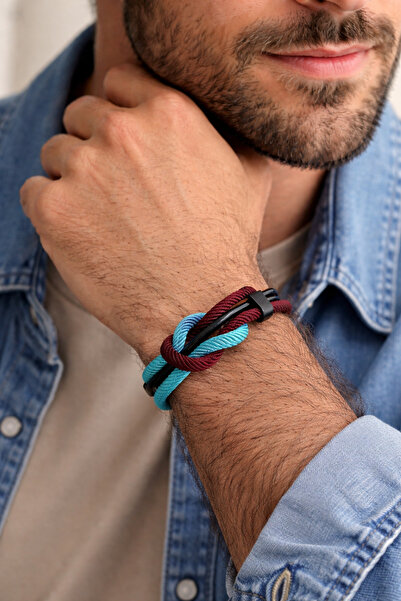 HER ŞEY NOTA www.herseynota.com Burgundy Blue Genuine Leather Braided Men's B...