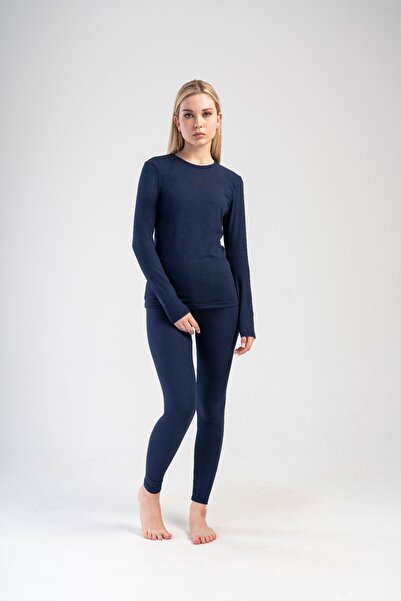 OBJE Women's Navy Blue Comfort Long Sleeve Thermal Top