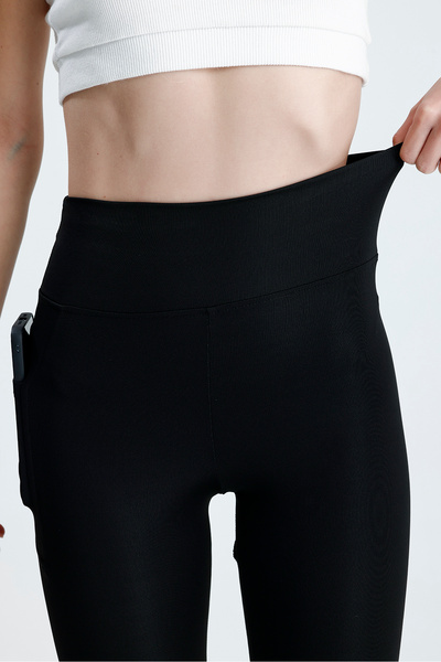 glanour Women's Black High Waist Shaping / Sculpting Winter Fleece Lined Pock...