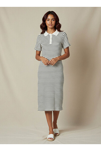 FAV Striped T-shirt Dress with Contrast Collar