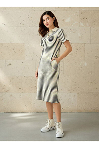FAV Striped T-shirt Dress with Contrast Collar