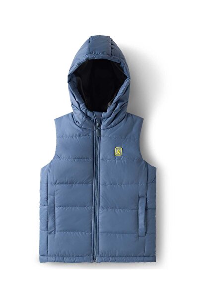 Pine kids Woven Sleeveless Solid Color Hooded Padded Jacket - Blue