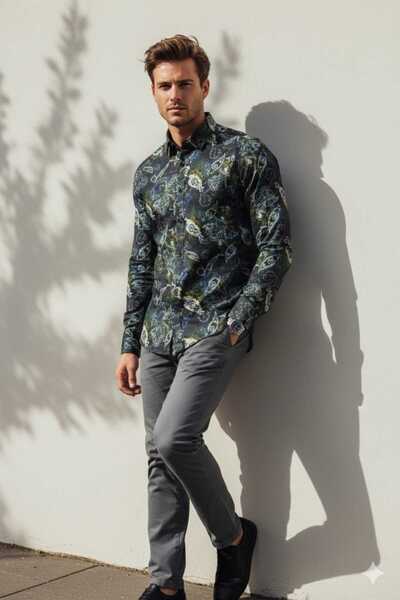 Louis Fabel Shawl Pattern Long Sleeve Men's Shirt