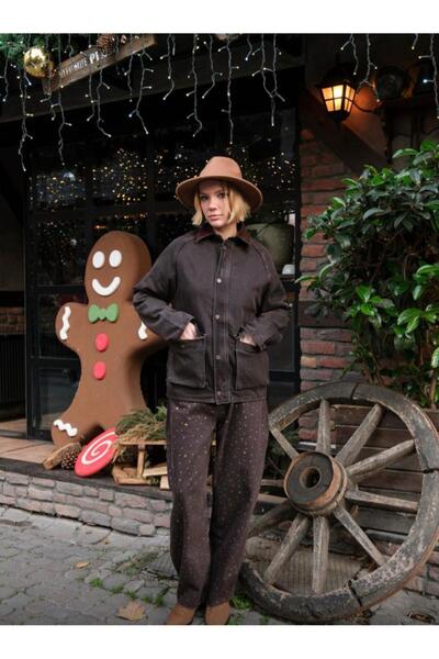 Concept Kadife yakalı kot trench