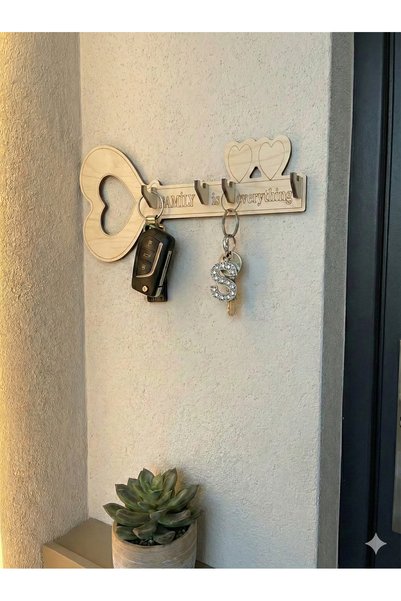 SAYILI COLLECTION Decorative Wooden Wall Key Holder Heart Key Hanger for Door Entrance, Stylish Wall Decor 28X12 cm