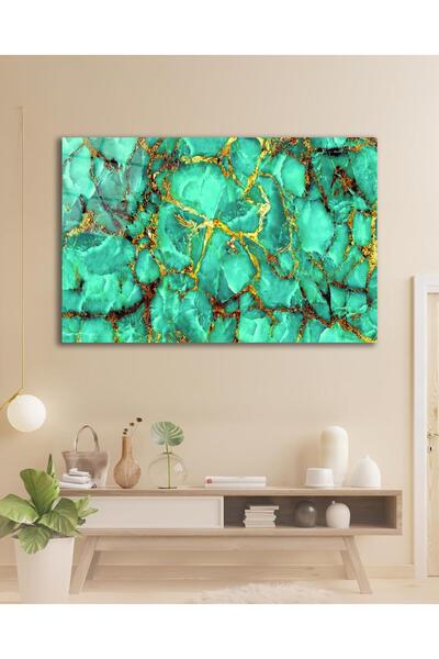 idealizbiz Tablou din sticlă cu model de marmură verde aurită, decor de peret...