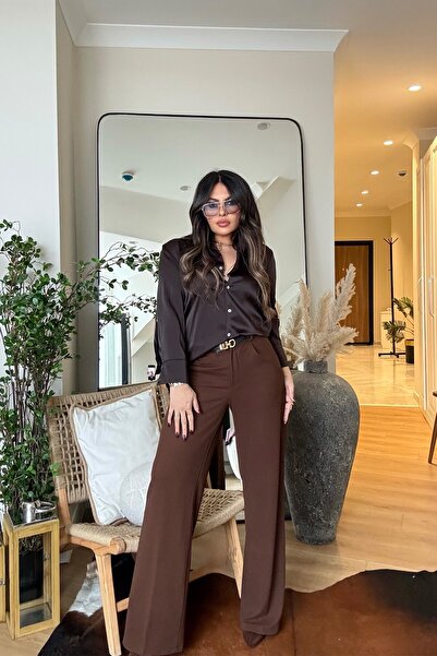 Sohotique By P Ntw Arka Bel Lastik Palazzo Pantolon Kahve