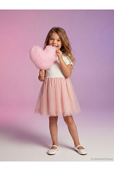 LC Waikiki MG TRENDEN Ecru guler rotund Rochie tutu pentru fete