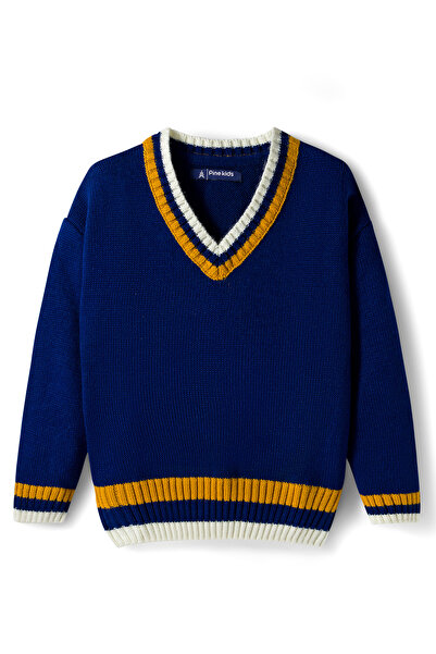 Pine kids Knit Full Sleeves Solid Color Pullover Sweater - Navy Blue