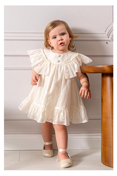 NoyNoy Baby 🌺 Çiçek Nakışlı Kız Bebek Prenses Elbisesi Saç Bandı Hediyeli