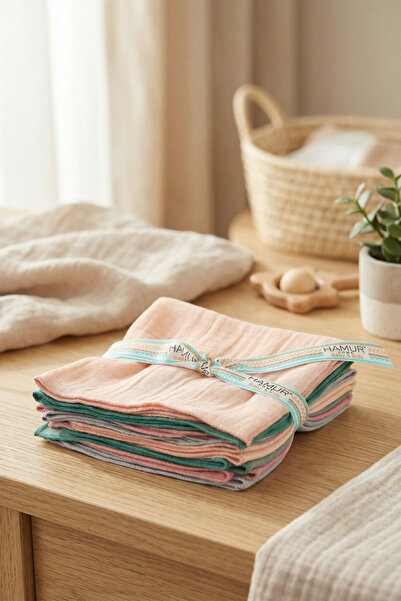 HAMUR 8-Piece Baby Mouth Wipes Set 24X24 cm Cotton Muslin Cloth Colorful