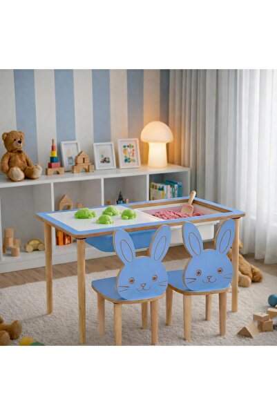Home Ahşap Mavi Tavşan Çocuk Oyun Masası