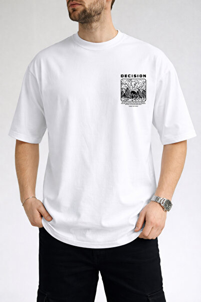 caddekombin Ανδρικό μπλουζάκι DECISION με στάμπα στο στήθος και λευκό λαιμόκοψη