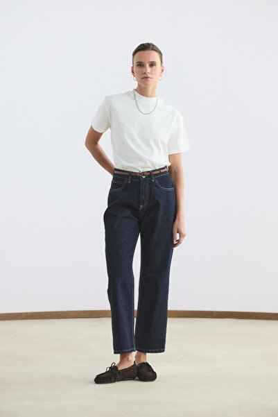 KADRİYE BAŞTÜRK Дънки с висока талия и прави крачоли, тъмно сини