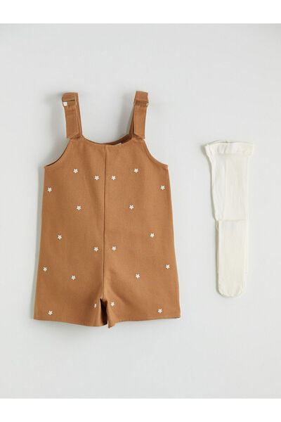 LC Waikiki Smeđi Vezena Kombinezon i najlonke za devojčice Gabardin