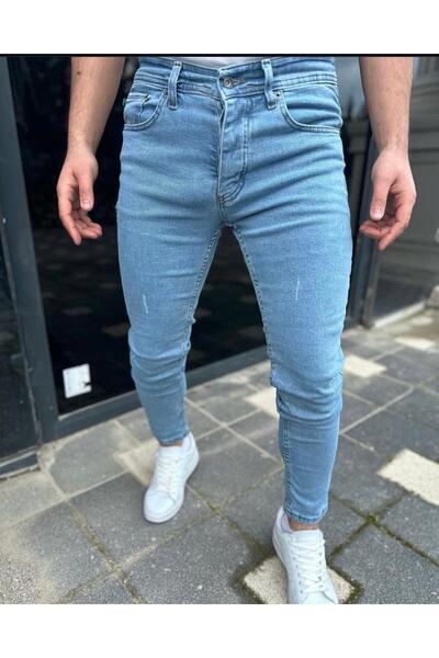 Ser Joven Men's Light Blue Laser Slim Fit Lycra Jean Trousers