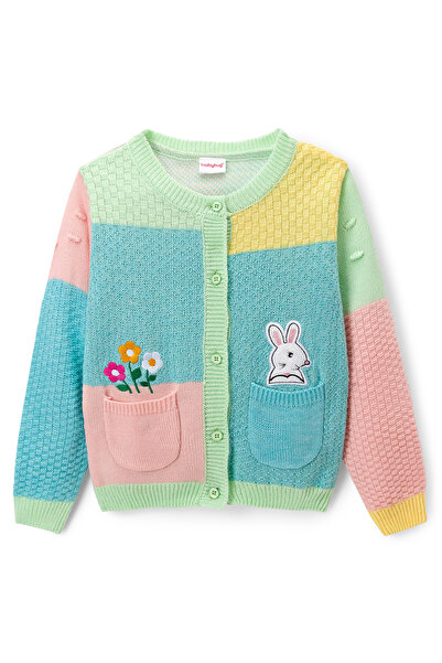 Babyhug Knitted Full Sleeves Front Open Sweater With Bunny & Floral Embroider...