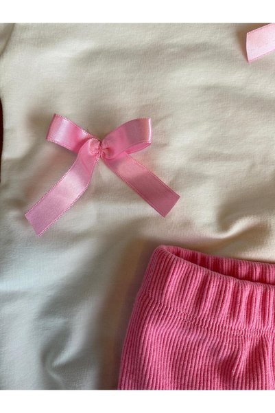 shop Girl's Ribbon Belted Elastic Waist Seasonal Cotton Fabric Ribbed Tights Top and Bottom Two-Piece Set