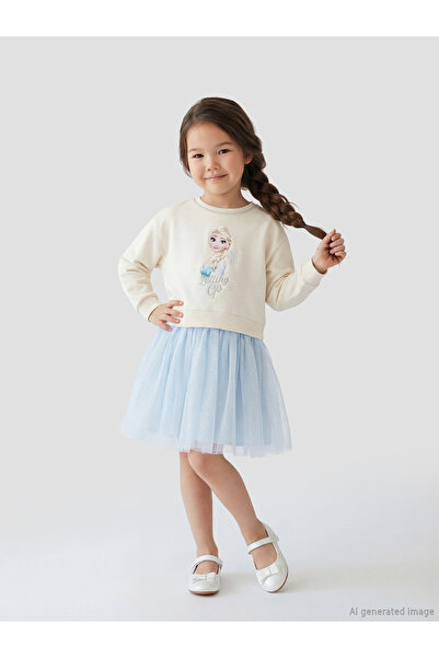 LC Waikiki Rochie pentru fetițe cu fustă din tul imprimată Elsa, Sparkling Ch...