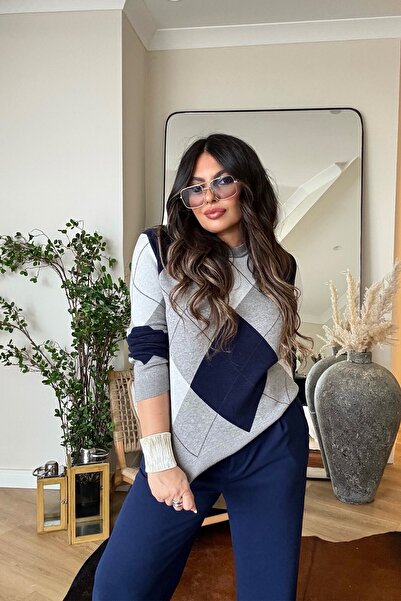 Sohotique By P Viscosoft Luxe Knitwear Sweater Navy Blue-Grey