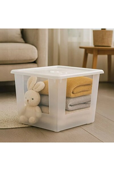 ELITECOMMERCEMARKET Square Transparent Plastic Storage Box with Lid 80L