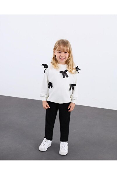 shop Ribbon Decorated Elastic Waist Ribbed Leggings with No-Scratch Cotton Fa...