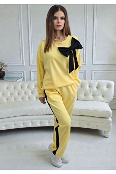 MAXORA SHOP Blouse and pants set with appliquéd bow