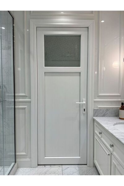 şekerdecorium PVC Meşe Camlı WC ve Banyo Kapısı 80*190 – Suya Dayanıklı (Sağ ...