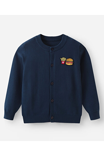 SAPS Cardigan with Food Embroidery - Navy Blue