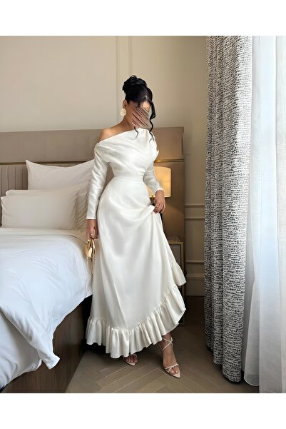 MEUON White long sleeve evening dress