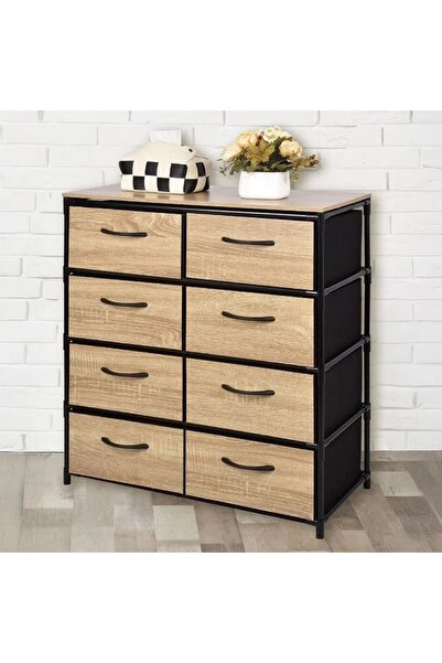 ELITECOMMERCEMARKET Comoda cu 8 Sertare Textile & Raft din Lemn 65x30x72,3cm