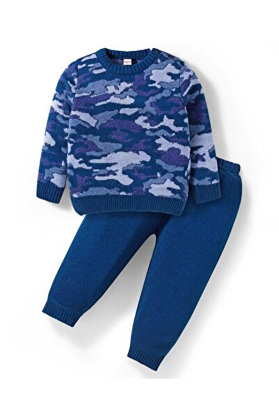 Babyhug طقم كنزة صوفية بأكمام طويلة بتصميم مموه - أزرق داكن