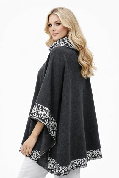 Stilmony Women's Turn-Down Collar Wide Fit Flowy Poncho