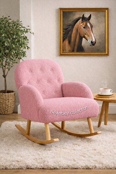BEYLERBEYİ Sallanan sandalye ve koltuk, pembe peluş,TV koltuğu baba koltuğu,d...