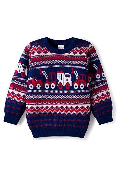 Babyhug Knit Full Sleeves Pullover Sweater with Fair Isle Truck Design - Navy...