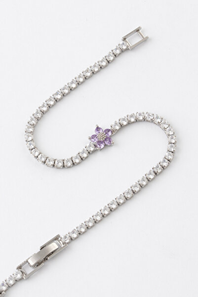 Sortie Aksesuar Mor Papatya Çiçek Figürlü Zirkon Taşlı Tam Tur Su Yolu Paslan...