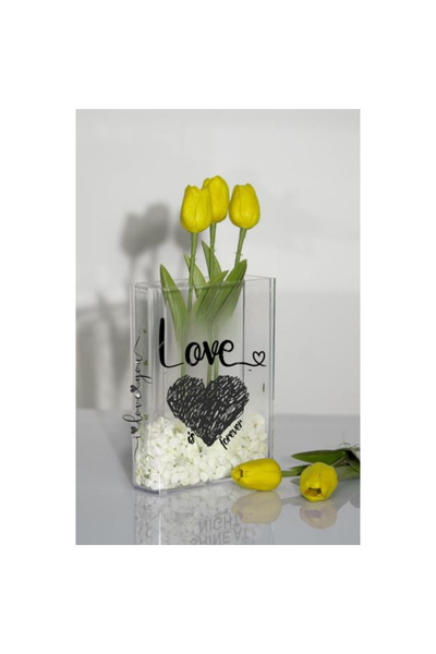 ROYALGROSS Kitap Vazo Baskılı Kalp Desenli Dekoratif Çiçeklik Siyah