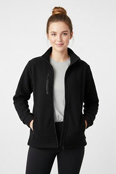NO 601 Women's Black Fleece Fabric Jacket with Three Zipper Pockets