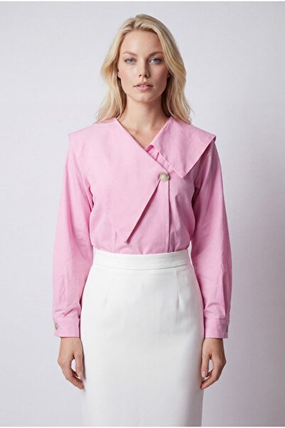 Noi Belis Asymmetric Collar Woven Shirt Ss25Go0002