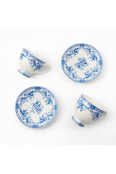 Karma Home Vintage Blue Toi Patterned 2-Piece Coffee Cup Set – Porcelain Cup ...